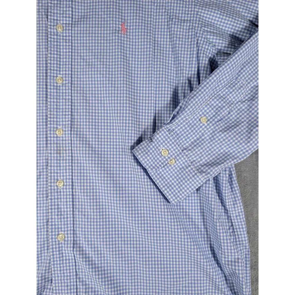 Polo Ralph Lauren Men's XL 17.5 Gingham Button Down Shirt Blue White Classic Fit